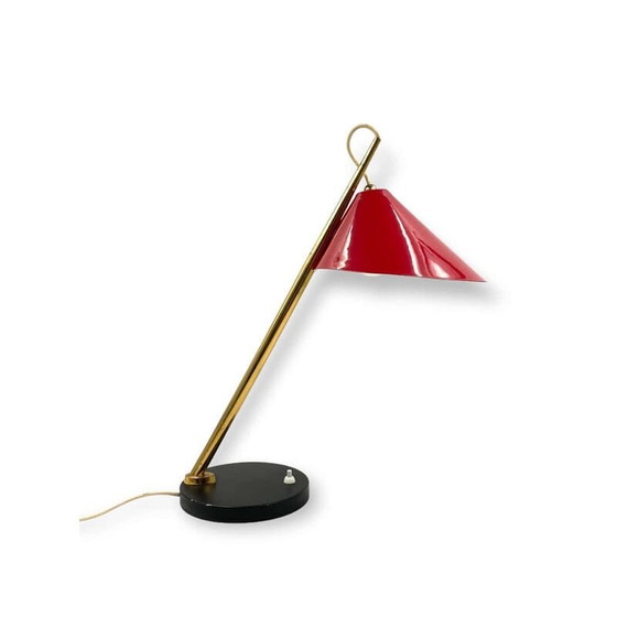 Image 1 of Lámpara de mesa roja de mediados de siglo, Italia, década de 1960