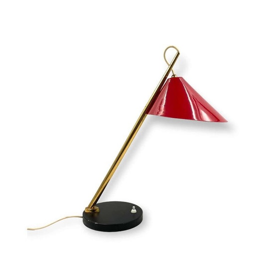 Image 1 of Lámpara de mesa roja de mediados de siglo, Italia, década de 1960