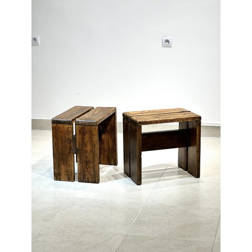 Pair of vintage "les arcs" stools by Charlotte Perriand, 1960