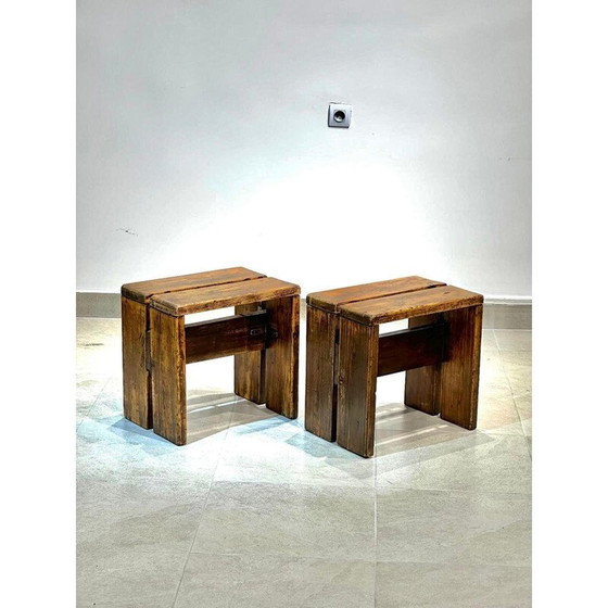 Image 1 of Pair of vintage "les arcs" stools by Charlotte Perriand, 1960