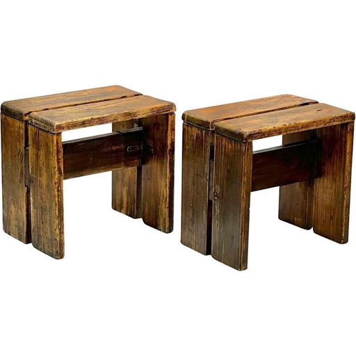 Pair of vintage "les arcs" stools by Charlotte Perriand, 1960