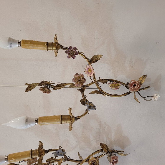 Image 1 of Pair of vintage gold metal wall lamp, Italy