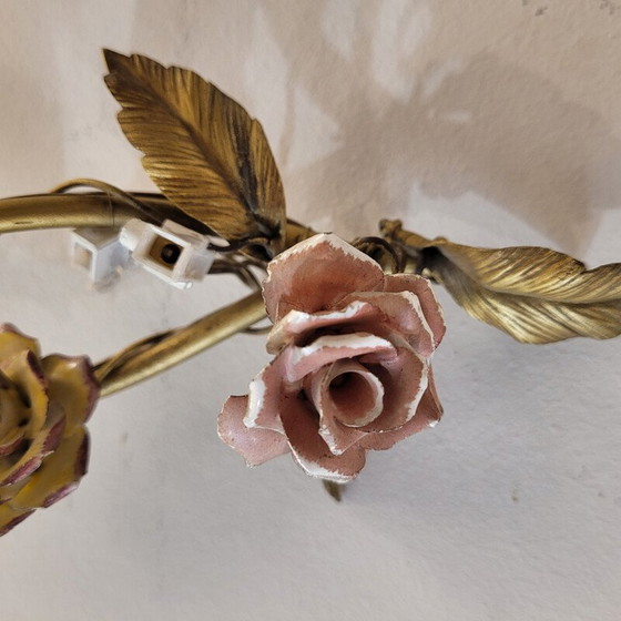Image 1 of Pair of vintage gold metal wall lamp, Italy