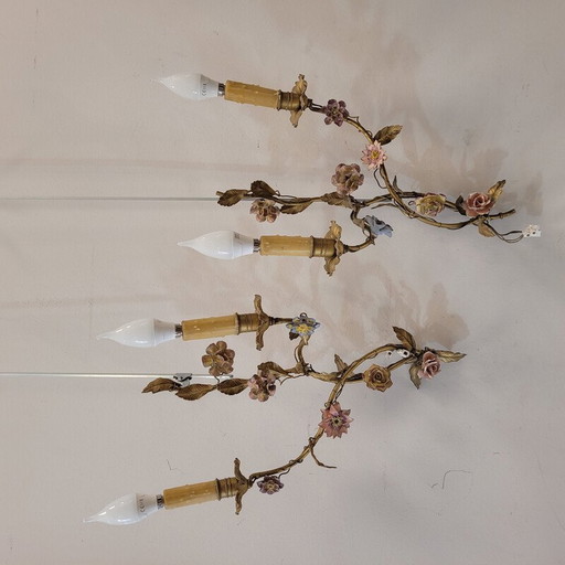 Pair of vintage gold metal wall lamp, Italy