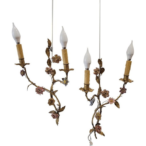 Pair of vintage gold metal wall lamp, Italy