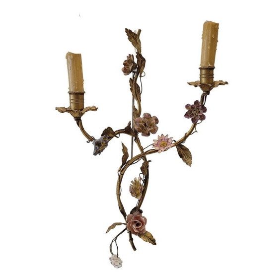 Image 1 of Pair of vintage gold metal wall lamp, Italy