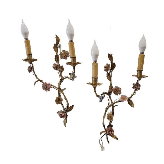 Image 1 of Pair of vintage gold metal wall lamp, Italy