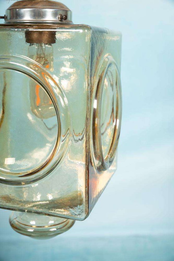 Image 1 of Lampada a sospensione in vetro Japandi, lampada cubica vintage in vetro bohémien