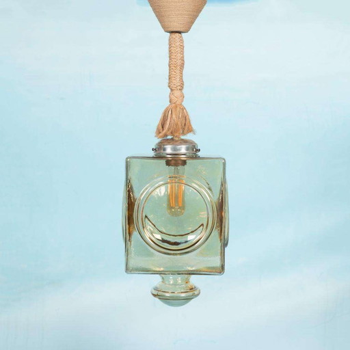 Japandi Glass pendant lamp, bohemian cubic vintage glass lamp