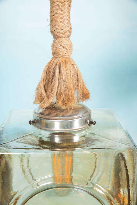 Image 1 of Lampe suspendue en verre Japandi, lampe cubique bohème en verre vintage