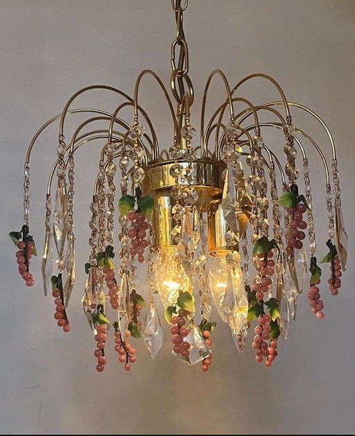 Set Of 2 Blown Crystal Pink Grapes Chandeliers Pendant Lamps