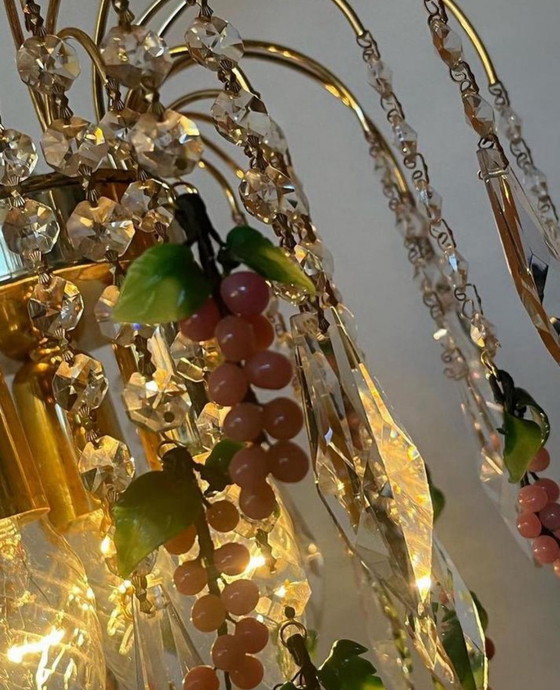 Image 1 of Set Of 2 Blown Crystal Pink Grapes Chandeliers Pendant Lamps