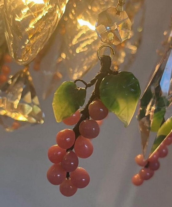 Image 1 of Set Of 2 Blown Crystal Pink Grapes Chandeliers Pendant Lamps