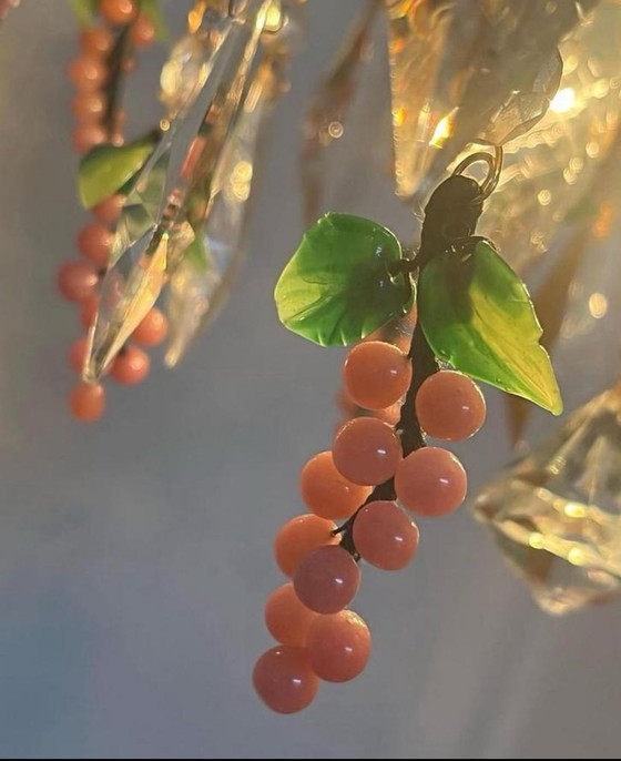 Image 1 of Set Of 2 Blown Crystal Pink Grapes Chandeliers Pendant Lamps