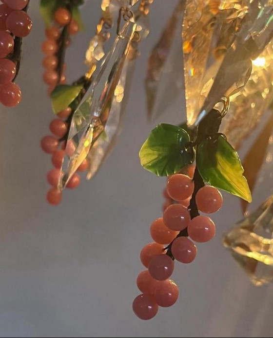 Image 1 of Set Of 2 Blown Crystal Pink Grapes Chandeliers Pendant Lamps