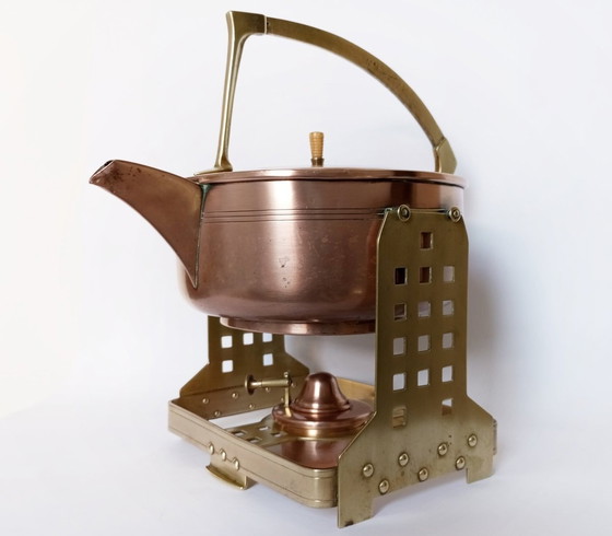 Image 1 of Jan Eisenlöffel Secessionist/Art-Nouveau Brass And Copper & Ivory Water/Tea Kettle 1905