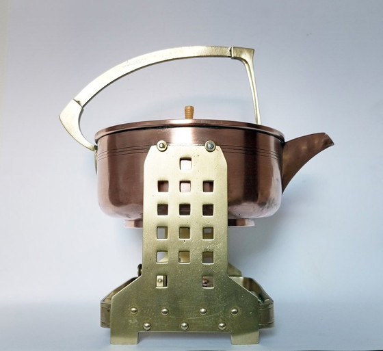 Image 1 of Jan Eisenlöffel Secessionist/Art-Nouveau Brass And Copper & Ivory Water/Tea Kettle 1905