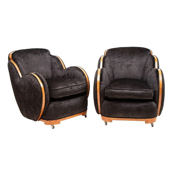 Image 1 of Pair of vintage Cloud back Armchairs by Harry & Lou Epstein Art Deco 1930