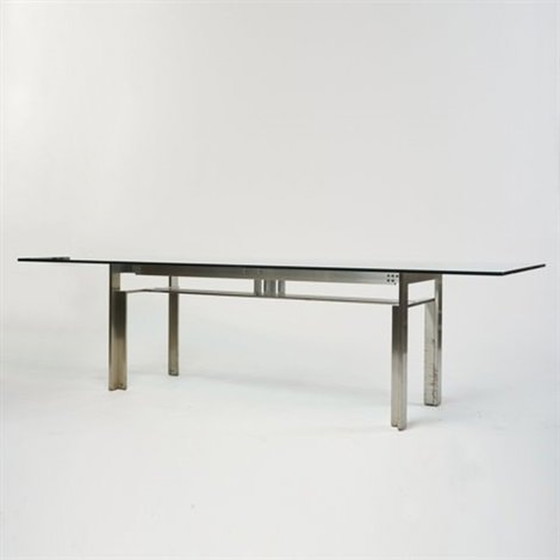 Image 1 of Brushed Steel Base Dining Table With Glass Topp "Doge"