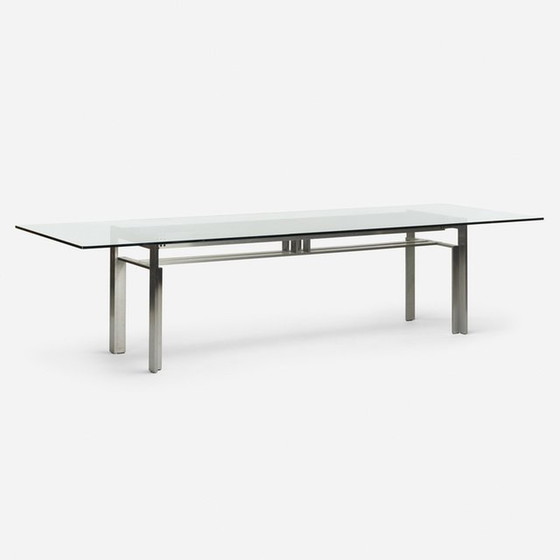 Image 1 of Brushed Steel Base Dining Table With Glass Topp "Doge"