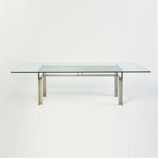 Brushed Steel Base Dining Table With Glass Topp "Doge"