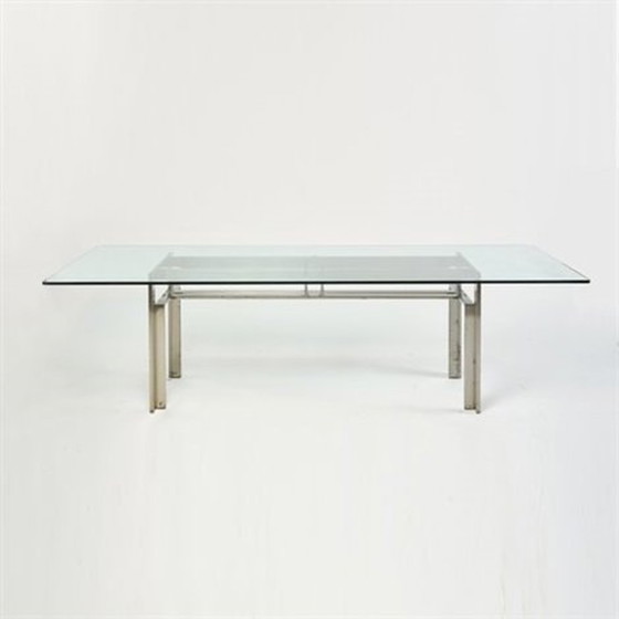 Image 1 of Brushed Steel Base Dining Table With Glass Topp "Doge"