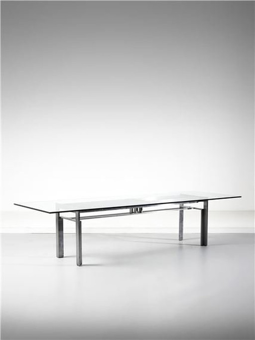 Brushed Steel Base Dining Table With Glass Topp "Doge"