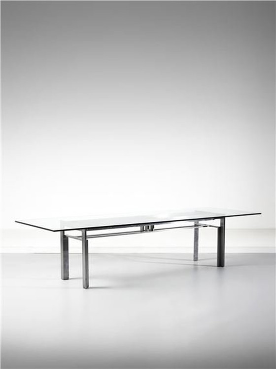 Image 1 of Brushed Steel Base Dining Table With Glass Topp "Doge"