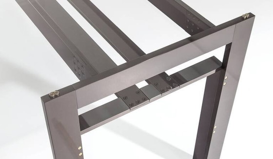 Image 1 of Brushed Steel Base Dining Table With Glass Topp "Doge"