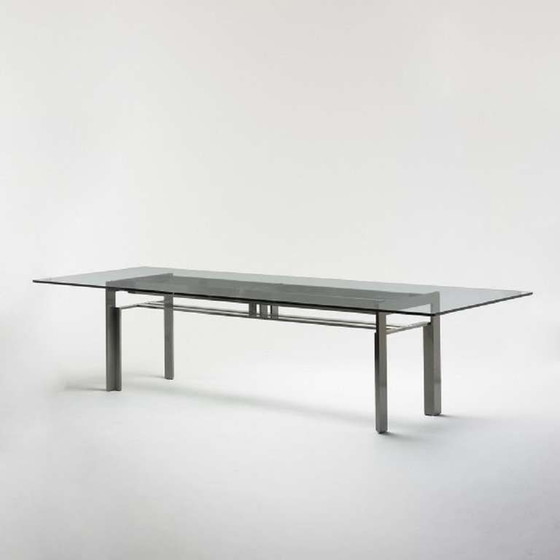 Image 1 of Brushed Steel Base Dining Table With Glass Topp "Doge"