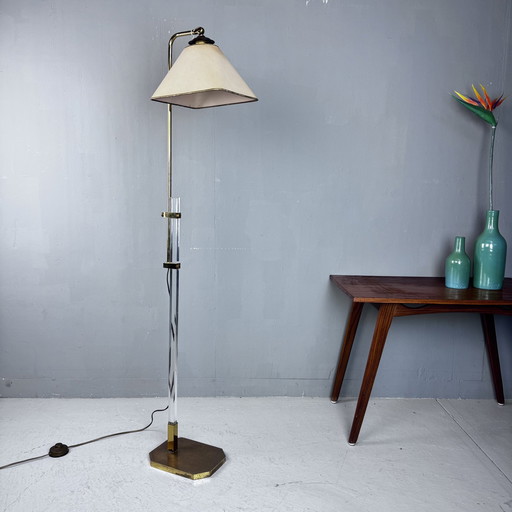 Hollywood Regency Floor Lamp Perspex Brass