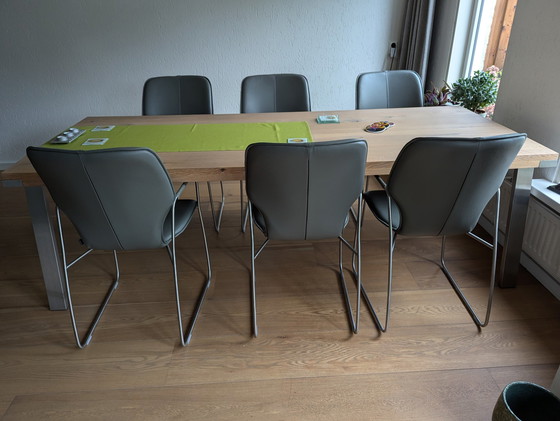 Image 1 of 6x Bert Plantagie Musterring Dining Chair Modern In Gray Leather