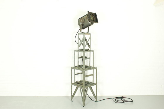 Image 1 of Mid Century theater spotlight by AE Cremer Paris on industrial stand