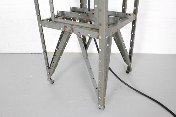 Image 1 of Mid Century theater spotlight by AE Cremer Paris on industrial stand