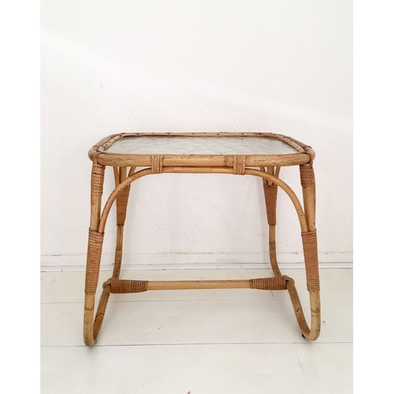 Image 1 of Vintage coffee table in rattan and glass, Netherlands 1960