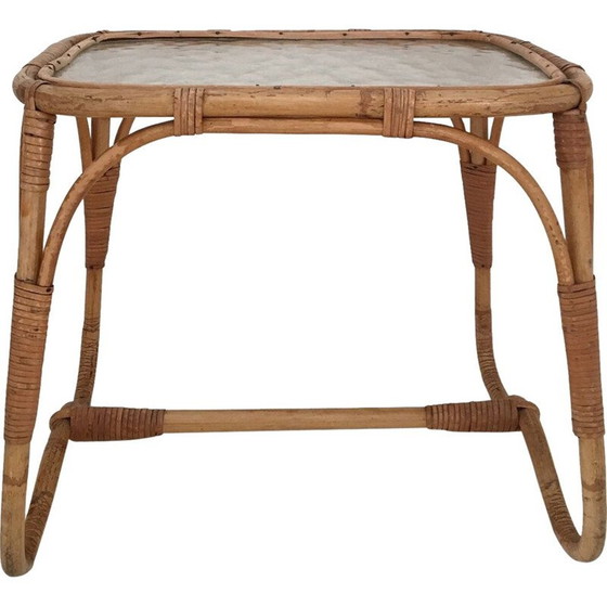 Image 1 of Vintage coffee table in rattan and glass, Netherlands 1960