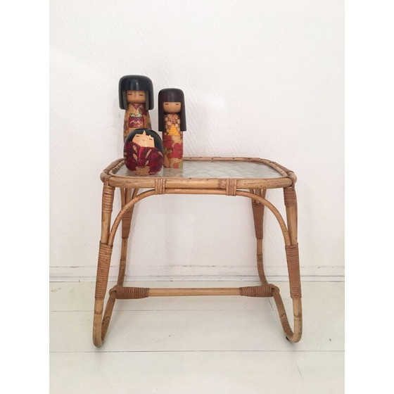 Image 1 of Vintage coffee table in rattan and glass, Netherlands 1960