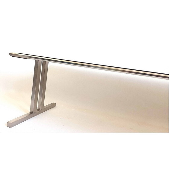 Image 1 of Vintage coffee table in brushed metal and brown smoked tempered glass, Italy 1970