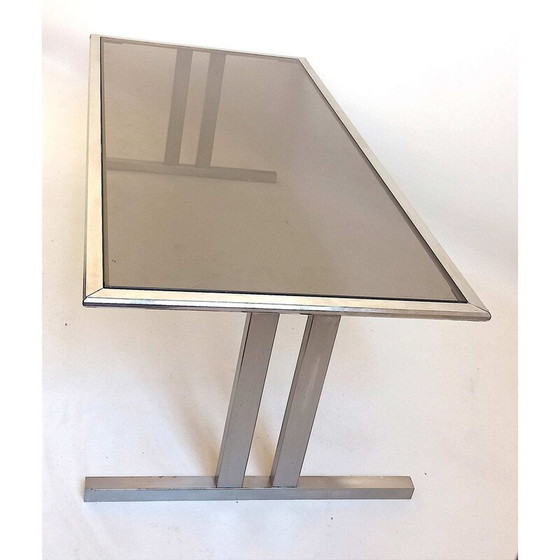 Image 1 of Vintage coffee table in brushed metal and brown smoked tempered glass, Italy 1970