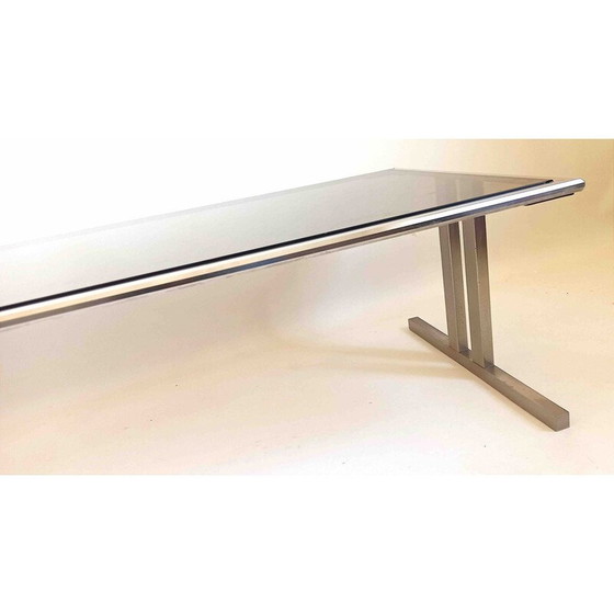 Image 1 of Vintage coffee table in brushed metal and brown smoked tempered glass, Italy 1970