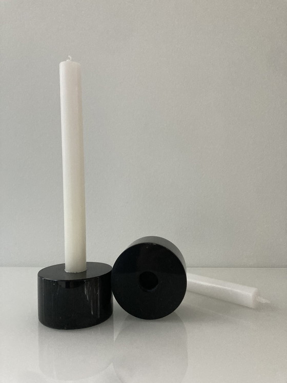 Image 1 of Set Of Two Black, Marble Candlesticks