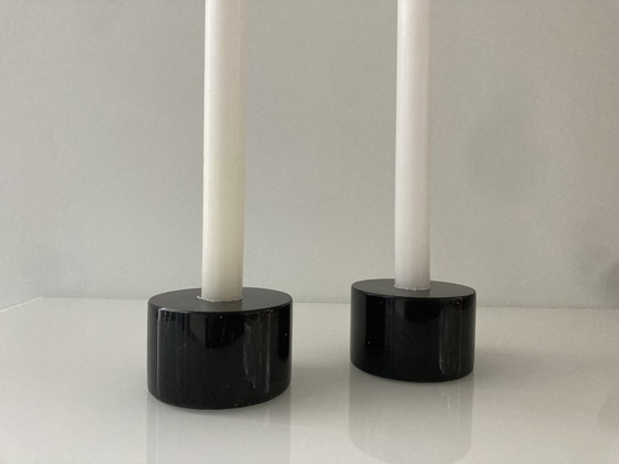 Image 1 of Set Of Two Black, Marble Candlesticks