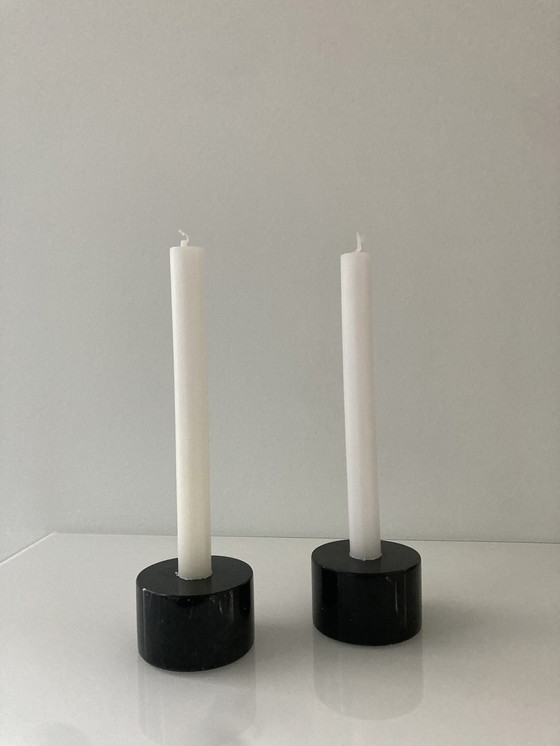 Image 1 of Set Of Two Black, Marble Candlesticks