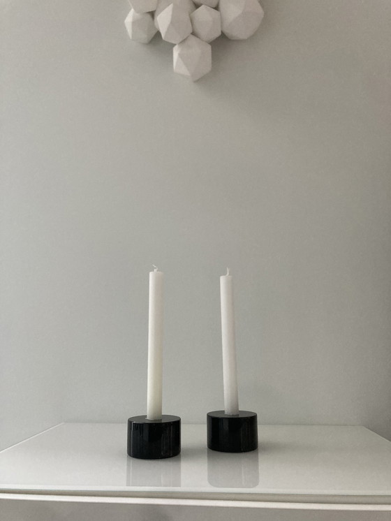 Image 1 of Set Of Two Black, Marble Candlesticks