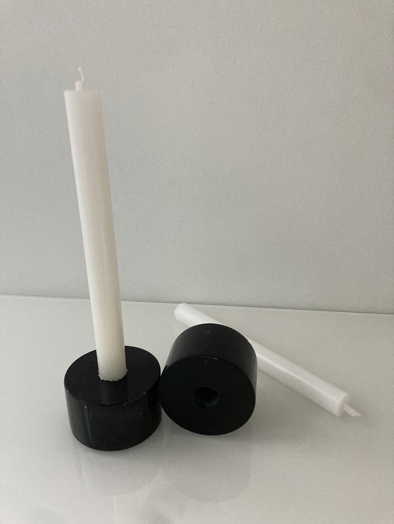 Image 1 of Set Of Two Black, Marble Candlesticks