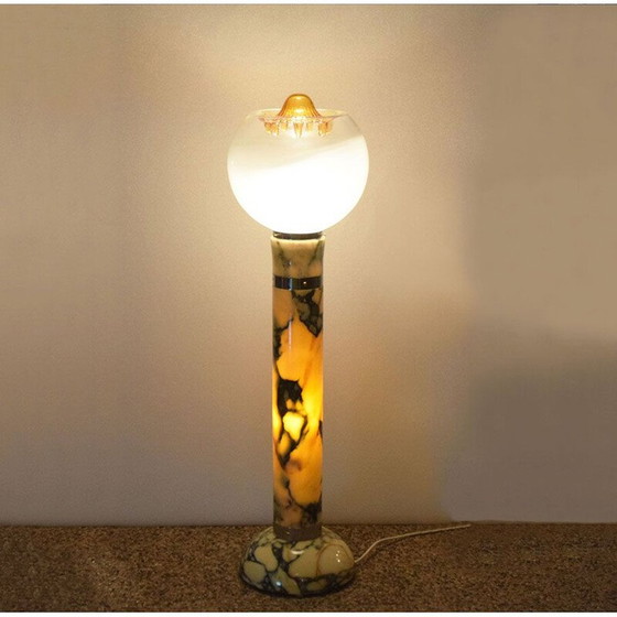 Image 1 of Mid-century floor lamp with marble base and stem and lampshade, Italy 1970