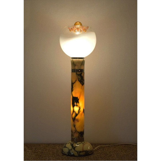 Image 1 of Mid-century floor lamp with marble base and stem and lampshade, Italy 1970