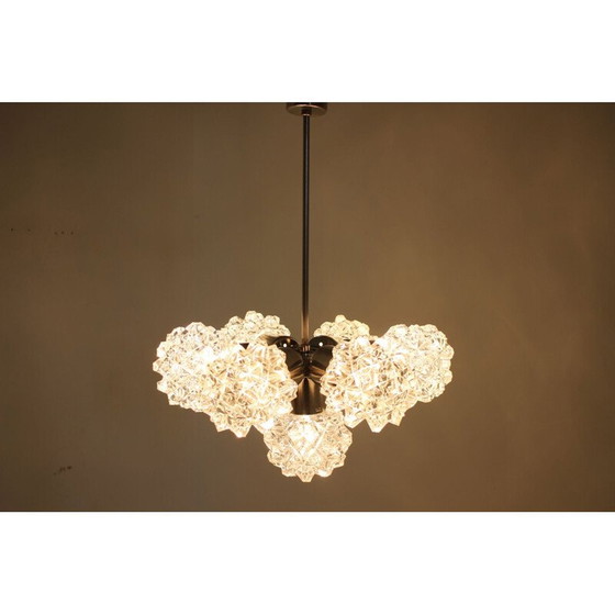 Image 1 of Vintage glass and steel chandelier by Kamenický Šenov, Czechoslovakia 1960