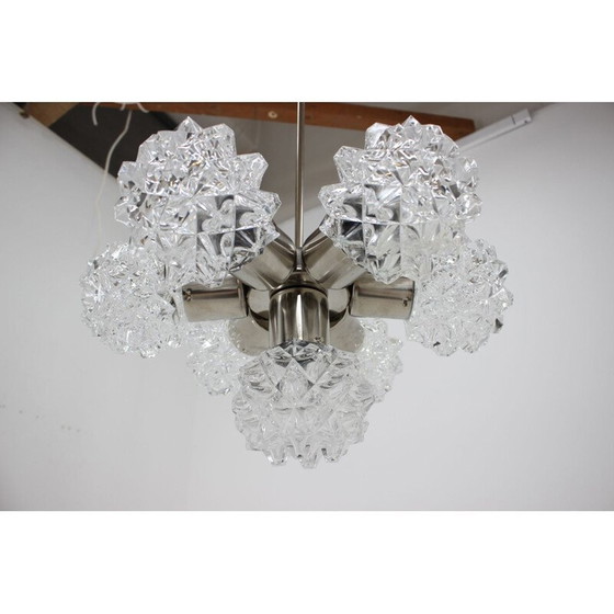 Image 1 of Vintage glass and steel chandelier by Kamenický Šenov, Czechoslovakia 1960