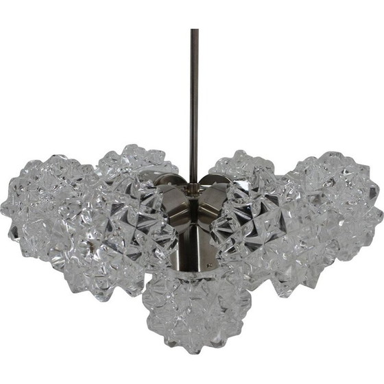 Image 1 of Vintage glass and steel chandelier by Kamenický Šenov, Czechoslovakia 1960